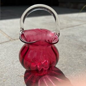 Fenton Pink Glass Basket Vintage Decor